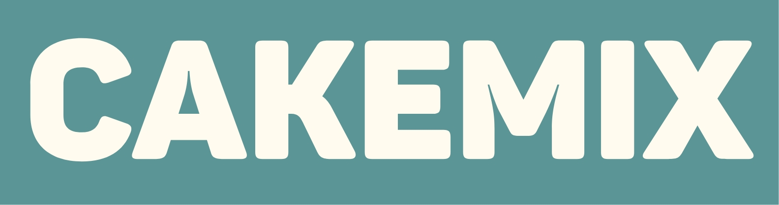 CAKEMIX word logo. Teal = 5b9596 and off-white = fffbee